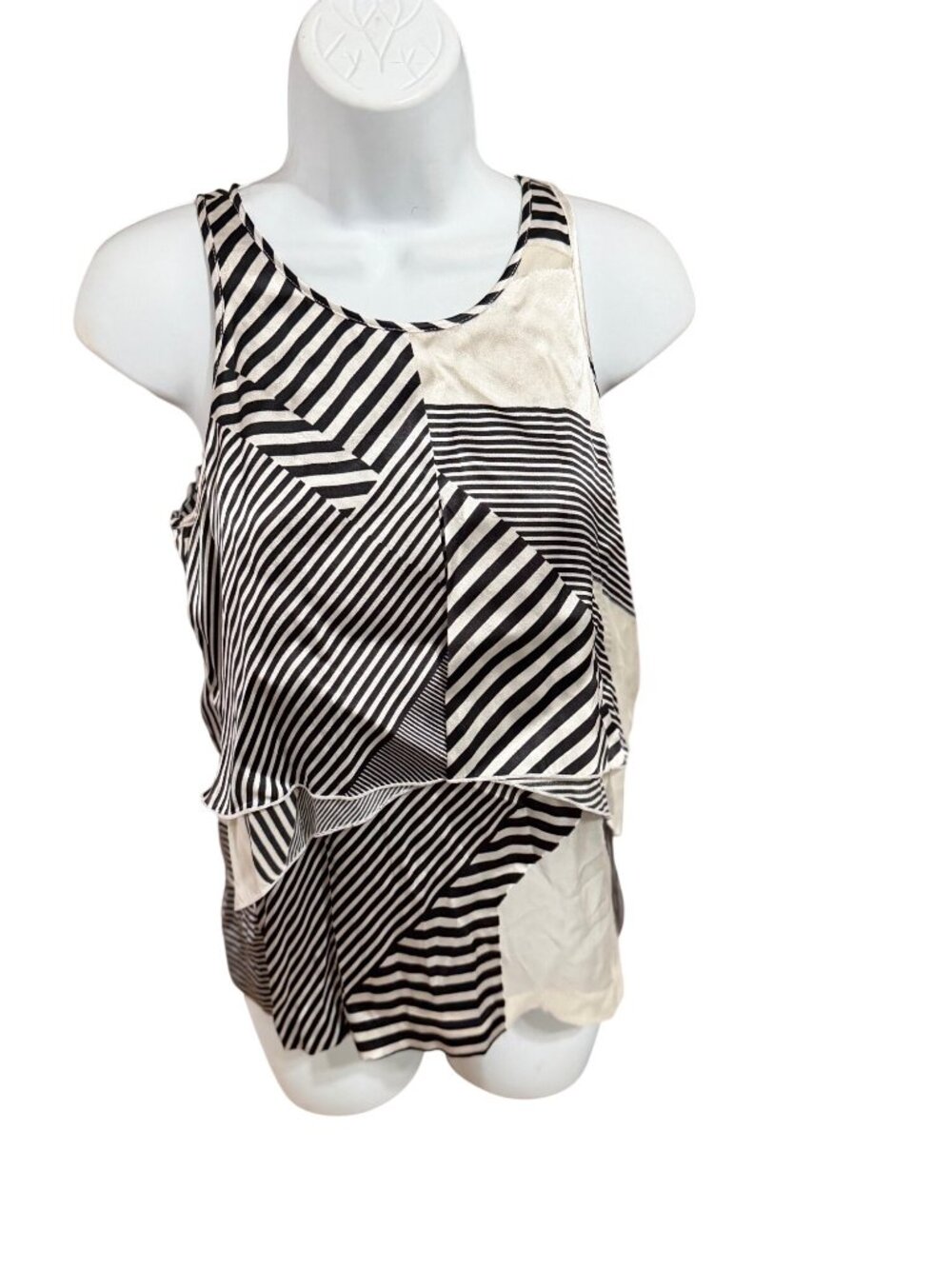 Elizabeth And James Black & White Striped Patchwork Silk-Blend Tank Top XS NWT